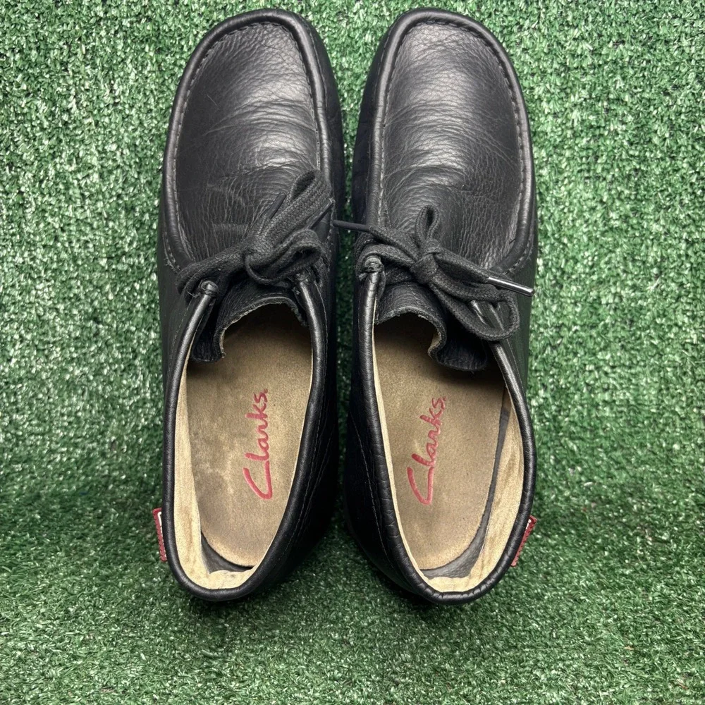 Clarks Wallabee Leather Lace Up Casual Moccasin Chukka Boot Black Mens Size 12‎